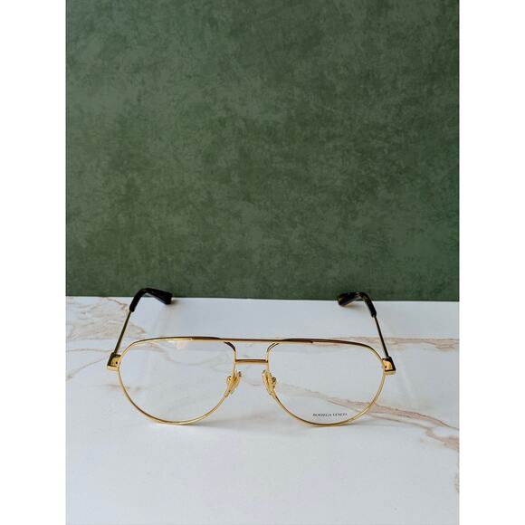 NEW Bottega Veneta BV1302O Gold Aviator Eyeglasses Frames